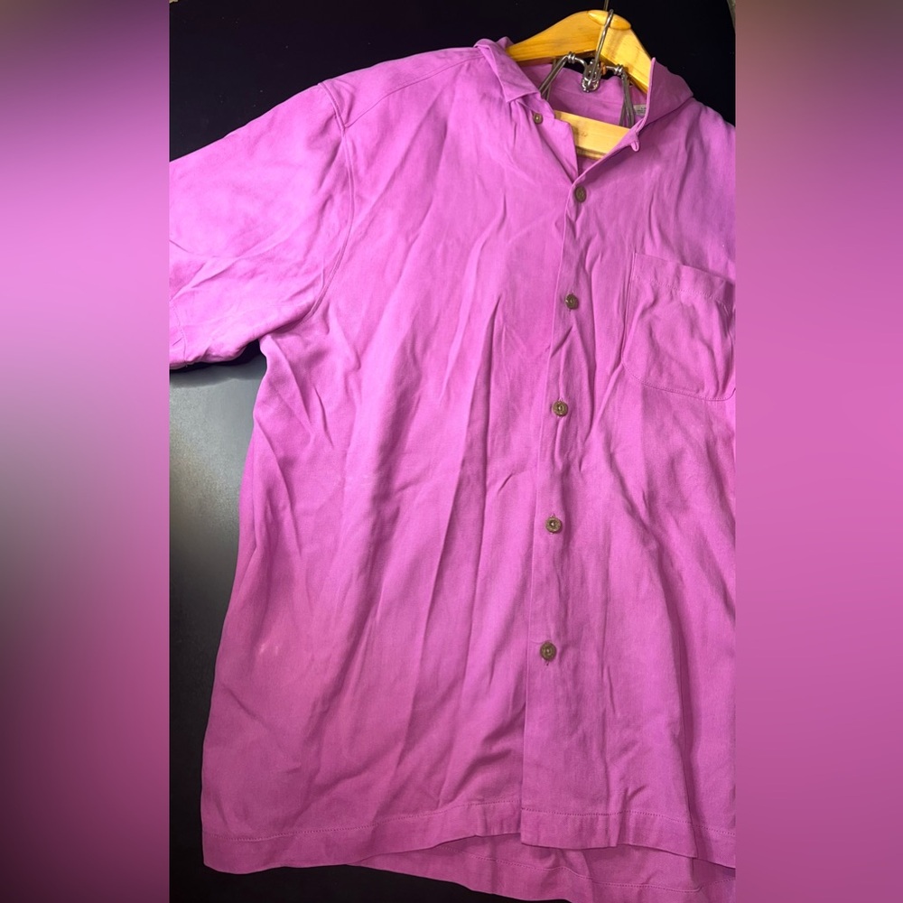Tommy Bahama Tropic Isles Short Sleeve Camp Shirt 100% Silk Very Berry Sz L EUC